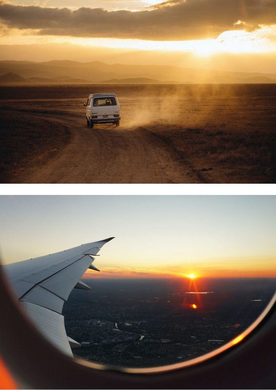 foto's vliegtuig + auto op reis